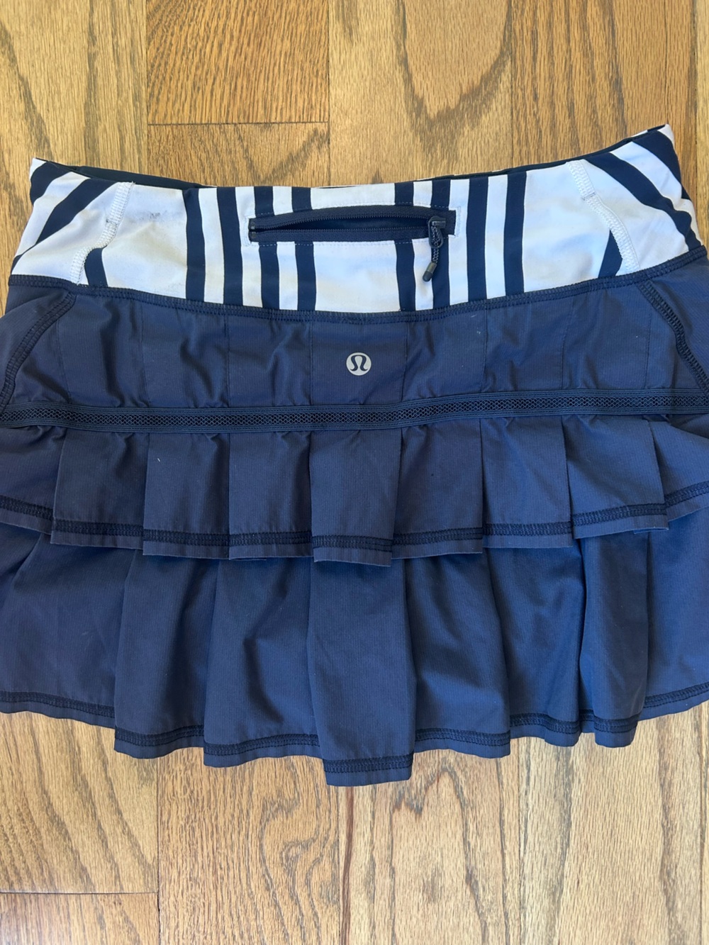 lululemon Navy and White Striped Vintage Athletic Skirt with Logo Waistband